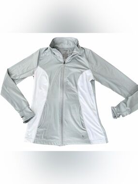 Danskin Now Women's Sz M Soft Silver Track Jacket Semi-Fitted Full Zip